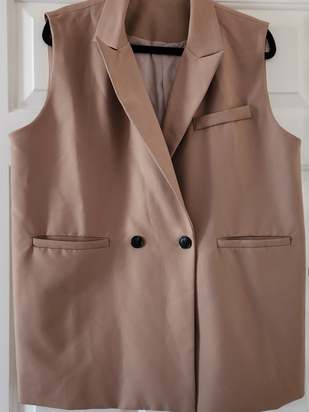 SHEIN Double-Breasted Tan Sleeveless Blazer Vest